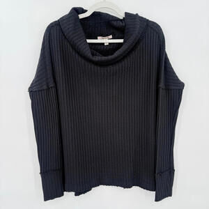 Women's Free People Waffle Knit Cowl Neck Black Knit Top XS
